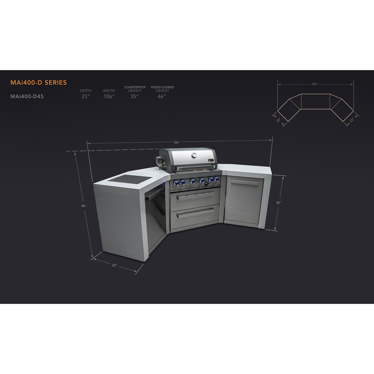 Mont Alpi 400 Deluxe BBQ Grill Island with 45 Degree Corners - MAi400-D45