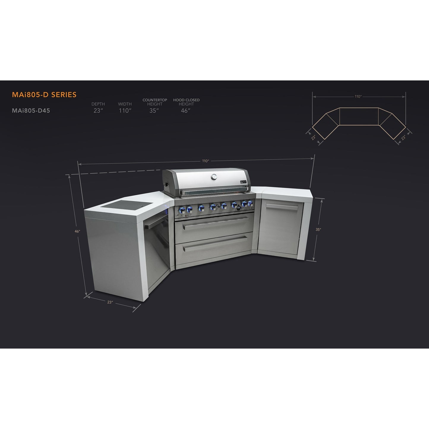 Mont Alpi 805 Deluxe BBQ Grill Island with 45 Degree Corners - MAi805-D45