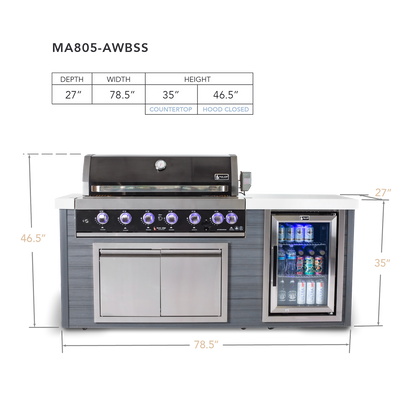 Mont Alpi Artwood 6-Burner Black Stainless Steel BBQ Grill Island - MA805-AWBSS