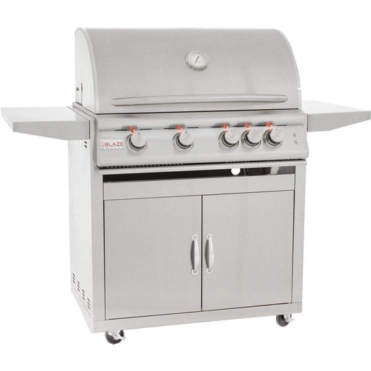 Blaze Premium LTE 32-Inch Marine Grade 4-Burner Freestanding Gas Grill with Rear Infrared Burner (BLZ-4LTE2MG-LP/NG + CART)